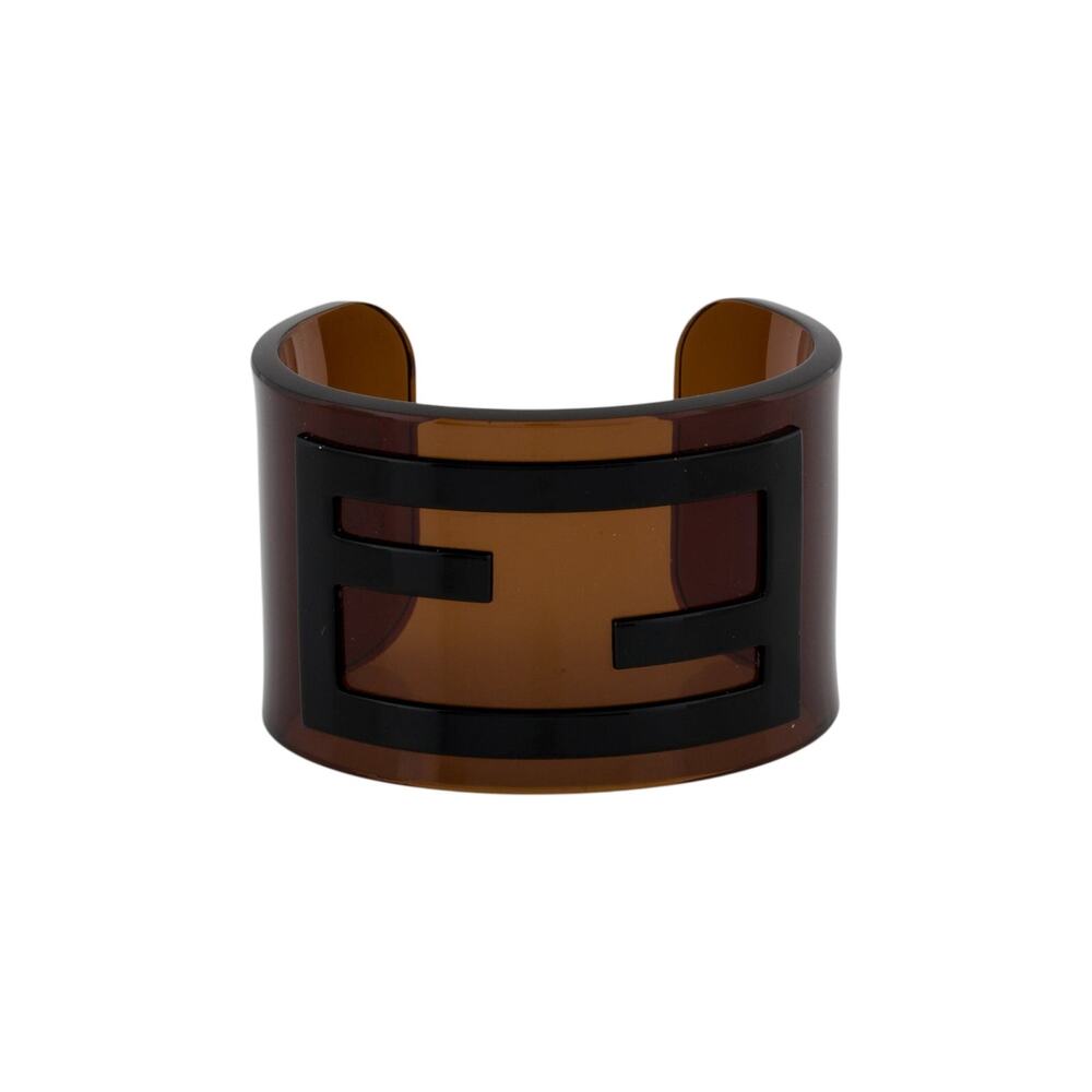 Fendi Brown Resin FF Logo Wide Cuff Bracelet